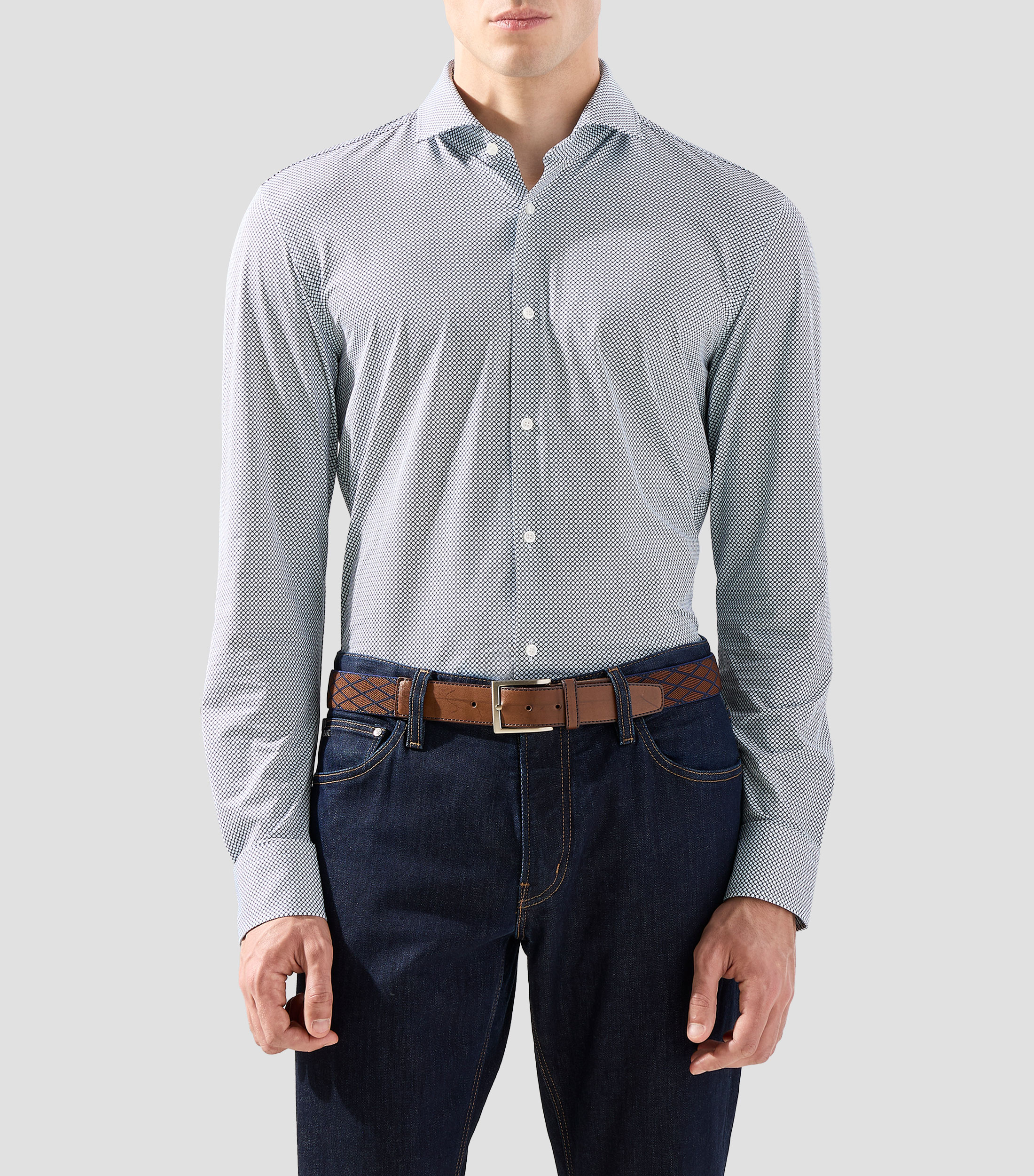 Camisa con microdiseños manga larga Hombre